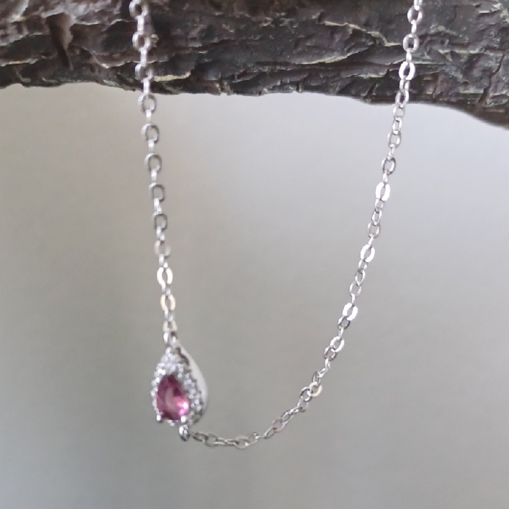 Sterling Silver Bracelet with Natural Pink Tourmaline Gemstone
